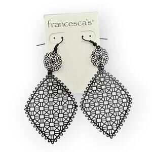 Francesca’s Black Filigree Drop Statement Earrings